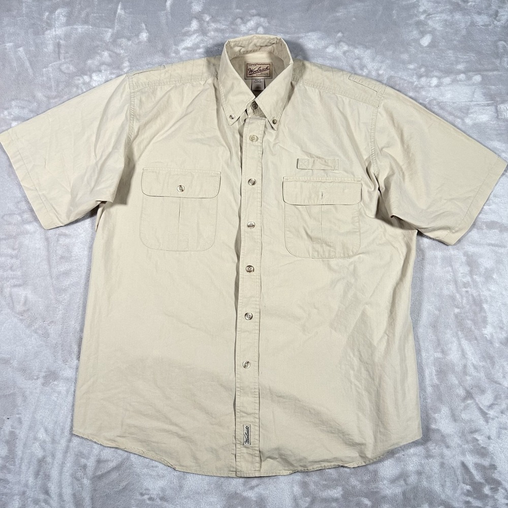VTG Woolrich Tactical Shirt Mens Large Gold Beige Elite Series Button Down SS